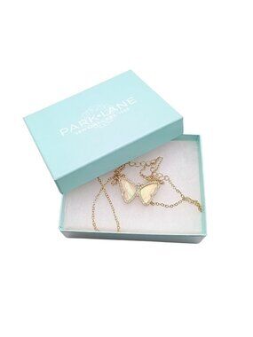 Park Lane Flutter Butterfly Necklace Gold Tone With Faux Opal Pendant & Gift Box